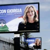 "With Giorgia, Italy changes Europe," read the posters in Rome depicting Italy's Prime Minister Giorgia Meloni ahead of June’s European Parliament election, April 27, 2024. Photo by Simona Granati-Corbis/Corbis via Getty Images.