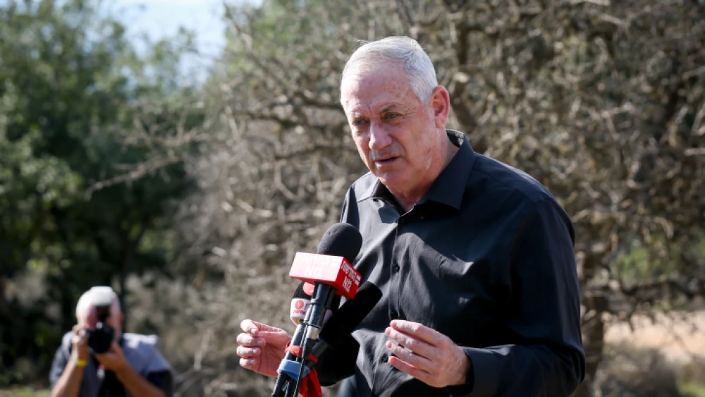 Israeli Defense Minister Benny Gantz at the Israel-Lebanon border, on Nov. 17, 2020. Photo by David Cohen/Flash90.