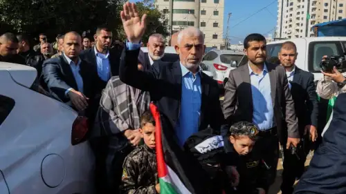 Yahya Sinwar, Hamas's leader in the Gaza Strip, at a rally in Gaza City marking the movement's 35th anniversary, Dec. 14, 2022. Photo by Atia Mohammed/Flash90.