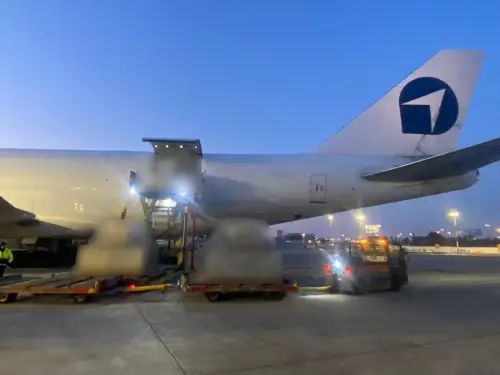 The first cargo aircraft, part of an aerial and maritime airlift to deliver military equipment and munitions to the IDF, lands in Israel, March 2, 2026. Credit: Israel Ministry of Defense.