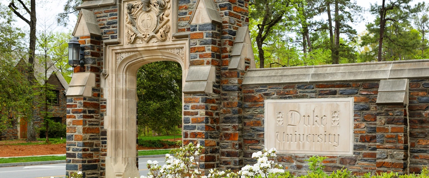 Entrance sign to Duke University in Durham, N.C. Credit: Jay Yuan/Shutterstock.