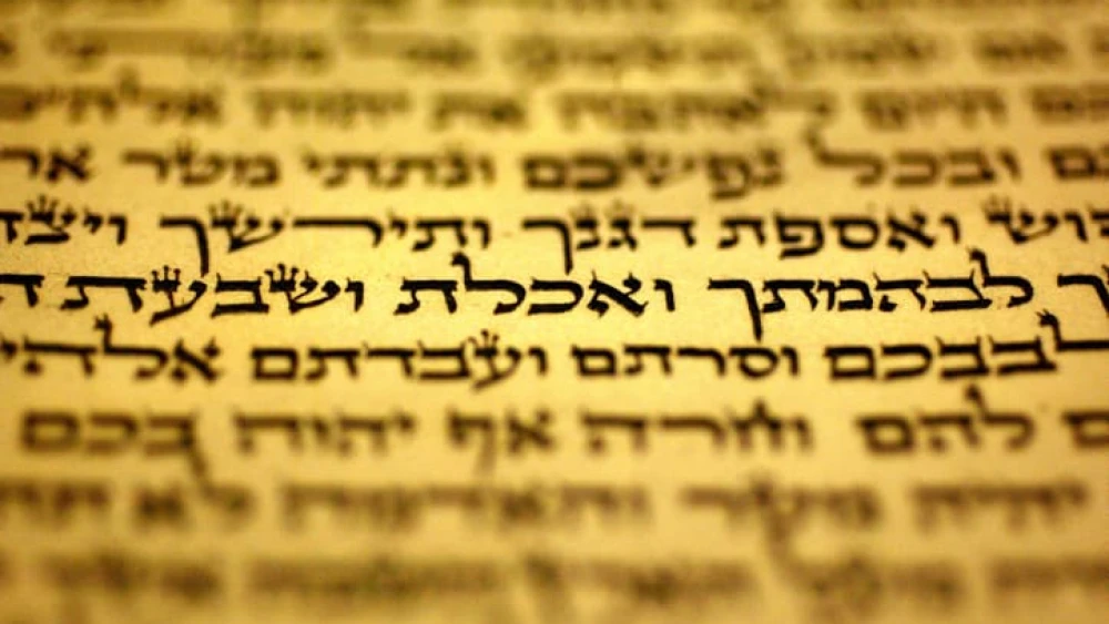 A mezuzah parchment with verses from the Shema prayer. Photo by Olivier Fitoussi/Flash90.
