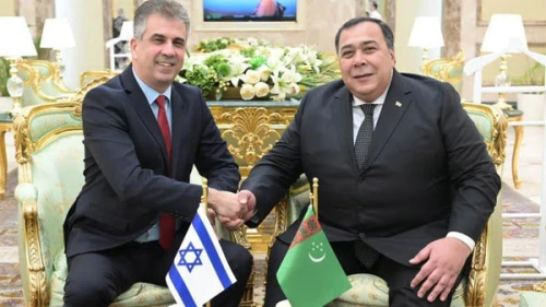 Israel Foreign Minister Eli Cohen meets with Turkmen Deputy Foreign Minister Berrdiniaz Matiev in Ashgabat, April 19, 2023. Photo by Shlomi Amsalem/GPO.