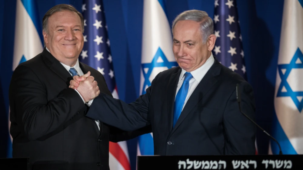 Israeli Prime Minister Benjamin Netanyahu and U.S. Secretary of State Mike Pompeo deliver joint statements at the prime minister's residence in Jerusalem on March 20, 2019. Photo by Hadas Parush/Flash90.