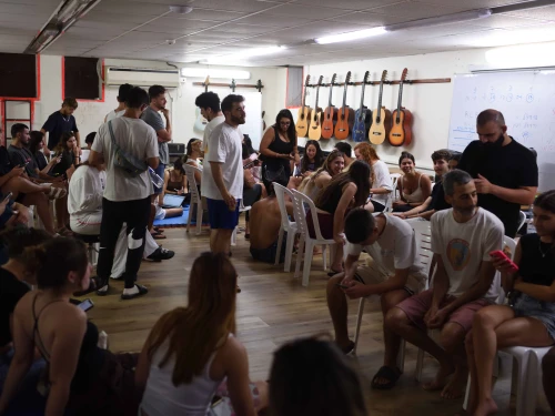 Israeli students take shelter inside a public bomb shelter at the Rupin Academic Centre, north of Tel Aviv, June 17, 2025.Photo by Gili Yaari /Flash90.