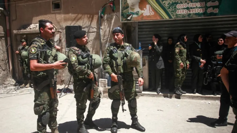 Palestinian Authority police officers on duty during a visit by P.A. head Mahmoud Abbas to Jenin on July 12, 2023. Photo by Nasser Ishtayeh/Flash90.