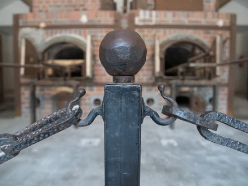 The crematoria at the Dachau concentration camp, pictured during a stop on the July 2015 European Holocaust tour of the Alfred Lerner Fellowship for Holocaust educators. Credit: Kelly Webeck.