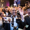 Supporters celebrate as Jerusalem mayoral candidate Moshe Lion arrives at his campaign headquarters as he leads the early counting in the municipal elections for Jerusalem on Oct. 30, 2018.