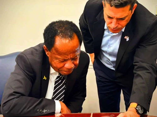 Amichai Chikli (right), the Israeli minister for Diaspora affairs and combating antisemitism, meets in Washington with Leo Terrell, chairman of the U.S. Justice Department's task force on combating Jew-hatred, Dec. 4, 2025. Credit: Ministry for Diaspora Affairs and Combating Antisemitism.
