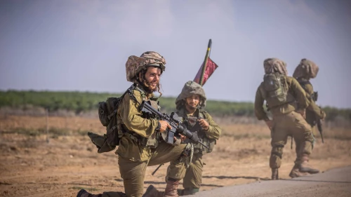 Israel Defense Forces soldiers of the Netzach Yehuda Battalion patrol near the Gaza border, Oct. 20, 2023. Photo by Yonatan Sindel/Flash90.