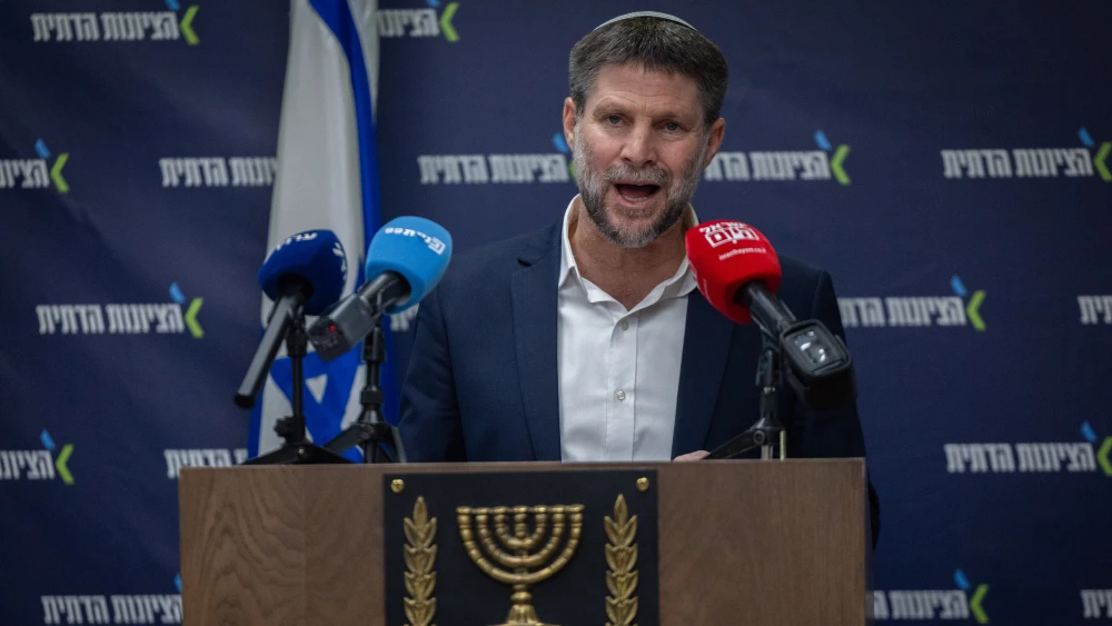 Israeli Finance Minister Bezalel Smotrich leads a Religious Zionism Party faction meeting at the Knesset in Jerusalem, March 23, 2026. Photo by Yonatan Sindel/Flash90.