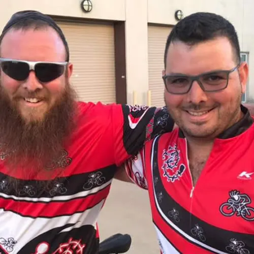 Following a heart attack a year ago, Rabbi Nochum Kurinsky, left, started some serious cycling training and has launched a cycling tour down Florida's Atlantic Coast with his brother, Zach. Credit: Chabad.org News.