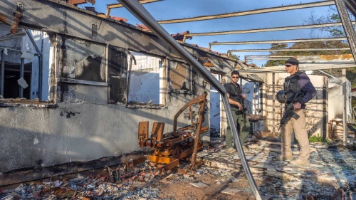 Destruction caused by Hamas terrorists when they infiltrated Kibbutz Nirim on Oct. 7, 2023, near the Gaza Strip, Jan. 21, 2024. Photo by Yossi Aloni/Flash90.