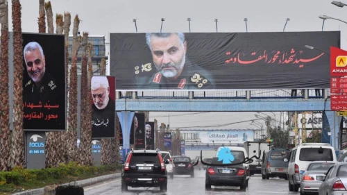 Banners featuring Iranian military commander Qassem Soleimani on the road in Beirut leading to the Rafik Hariri International Airport in January 2020. Source: An-Nahar.