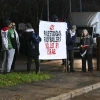 Protester Outside Aston Villa Stadium, England