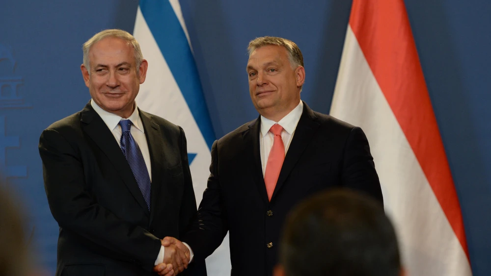 Israeli Prime Minister Benjamin Netanyahu and Hungarian Prime Minister Viktor Orbán hold a joint press conference at the Parliament building in Budapest on July 18, 2017. Photo by Haim Zach/GPO.