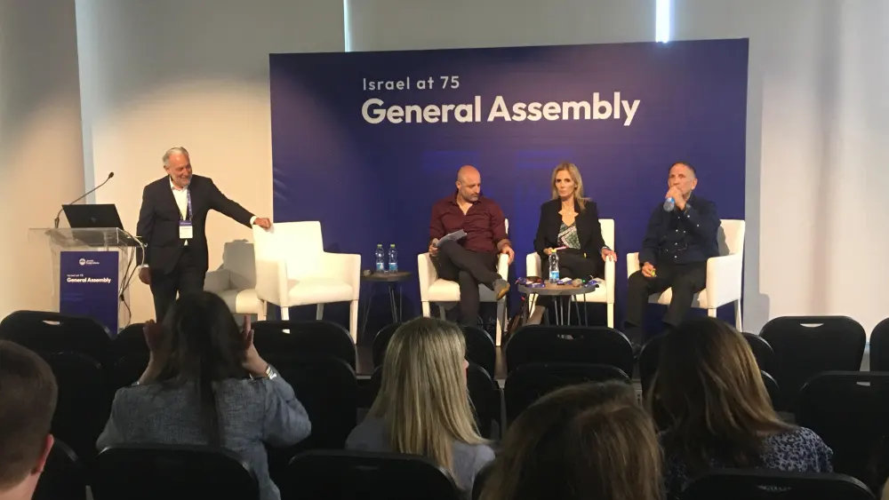 The General Assembly panel, “75 Years of Israeli Democracy: Understanding What’s Motivating the Largest Protest Movement in Israel’s History,” was part of the program on April 24, 2023. Photo by David Isaac.