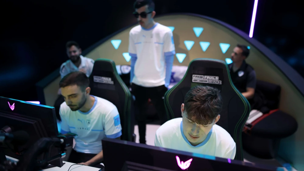 Yuval Blizovsky, Roee Feldman and Naseem Eissat of Team Israel during the Round of 16 Match against Team Italy at the FIFAe Nations Cup 2023 in Riyadh, Saudi Arabia, July 13, 2023. Photo by Joosep Martinson/FIFA.