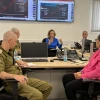 Israeli officials conduct a COVID-19 “war game” exercise at the headquarters of the military’s Alon coronavirus task force in Ramle. Credit: Maayan Hoffman.