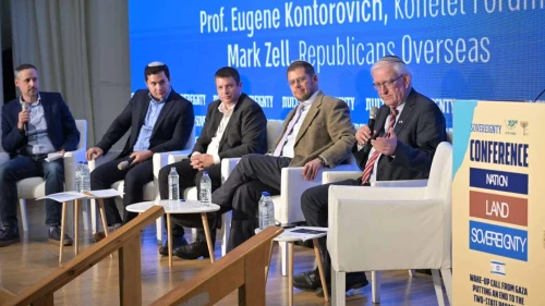 Members of a panel session titled “Wake-Up Call From Gaza,” at the “Nation, Land Sovereignty” conference held on Jan. 11, 2024. Photo by Meir Elipur/Sovereignty Movement.