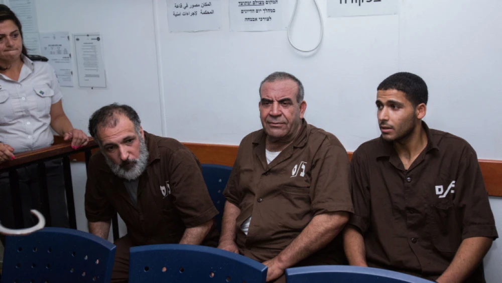 Members of the terrorist cell responsible for the deadly attack near Shvut Rachel on June 29, 2015, in Israel's Ofer military court near Ramallah on Aug. 17, 2015. Photo by Yonatan Sindel/Flash90.