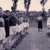Jill Klein's father, Gene, is pictured here second from left with his soccer teammates in a displaced person’s camp in Austria, wearing a sweater as his goalkeeper’s jersey. Photo provided.