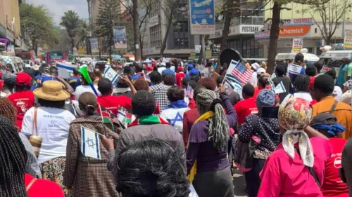 Hundreds of Christians march for Israel in the Kenyan capital of Nairobi on Tuesday. Credit: Courtesy, Svein Kristiansen/ Africa Israel Initaitive, October 7, 2025.