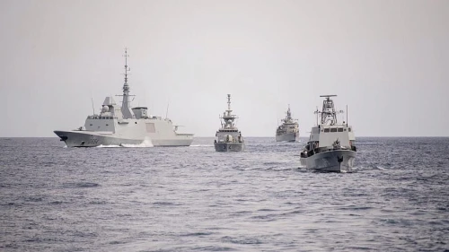 The Israeli Navy joins four international naval fleets for an exercise in the Mediterranean Sea, March 2022. (Photo taken during last year’s “Noble Dina” maritime drill.) Source: Twitter/Israel Defense Forces.