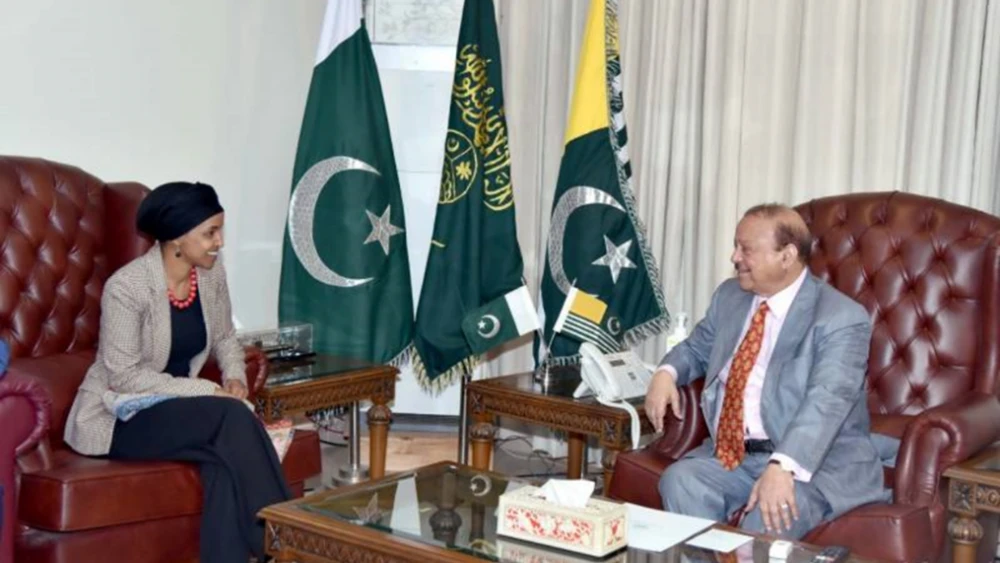 Rep. Ilhan Omar meets with President of Azad-Kashmir, Sultan Mahmood Chaudhry. Source: Government of Azad-Kashmir.