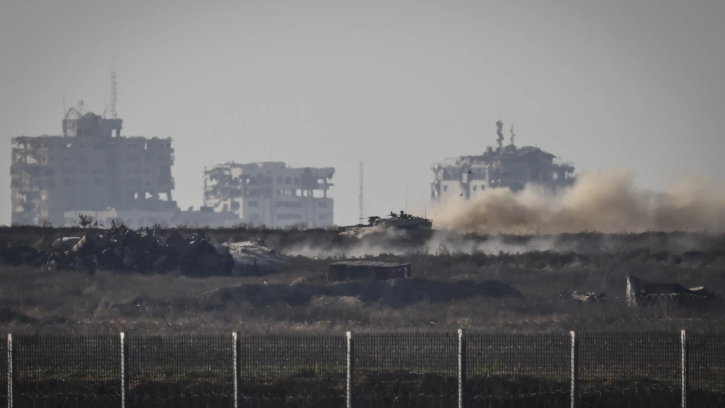 Photo: JNS An Israeli tank patrols inside the Gaza Strip, as seen from the Israeli side of the border, on June 21, 2026. Photo by