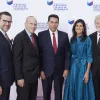 A photo from the CFJCT’s annual gala (From left to right): new JCT Vice President Daniel Fogel, outgoing JCT Vice President Stuart Hershkowitz, Danny Danon, Nikki Haley, JCT President Chaim Sukenik. Credit: Hudson Taylor.