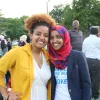 Democratic Party candidate for Congress Ilhan Omar (right), a Somali American who represents Minnesota, appears alongside a supporter at a Fourth of July barbecue. Source: Ilhan Omar via Twitter.