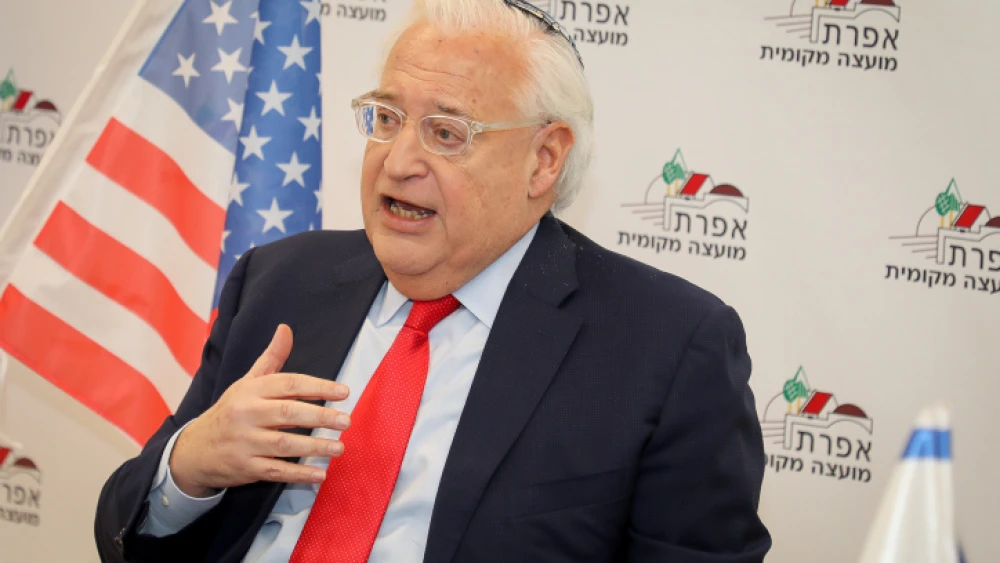 Former U.S. Ambassador to Israel David Friedman speaks during a visit to the Jewish settlement of Efrat, in Gush Etzion, on Feb. 20, 2020. Photo by Gershon Elinson/Flash90.