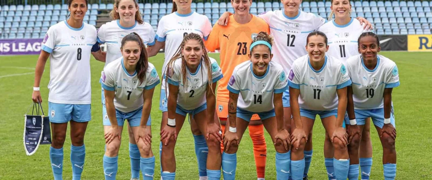 The Israeli women's national football team before its UEFA Nations League match against Estonia, May 30, 2025. Photo by Assi Keifer/Israel Football Association.