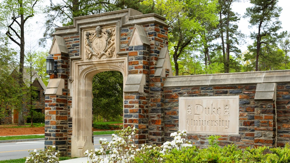 Entrance sign to Duke University in Durham, N.C. Credit: Jay Yuan/Shutterstock.