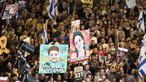 Israelis protest outside the Ministry of Defense in Tel Aviv for the immediate release of the hostages held by Hamas in Gaza, Sept. 1, 2024. Photo by Gili Yaari/Flash90.
