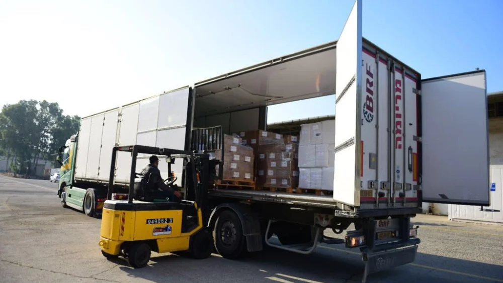 An Israeli truck being loaded with life-saving medical supplies for the people of Gaza. Palestinian officials in Gaza rejected the IDF supplies. Credit: IDF Spokesperson Unit.