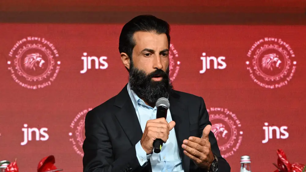 Mosab Hassan Yousef speaks at the second JNS International Policy Summit in Jerusalem, Israel on June 23, 2026. Photo credit: JNS