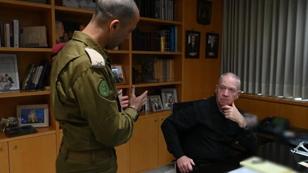 Defense Minister Yoav Gallant hails the targeted killing of three senior Islamic Jihad terrorists in the Gaza Strip, May 9, 2023. Photo by Ariel Hermoni/Israeli Defense Ministry.