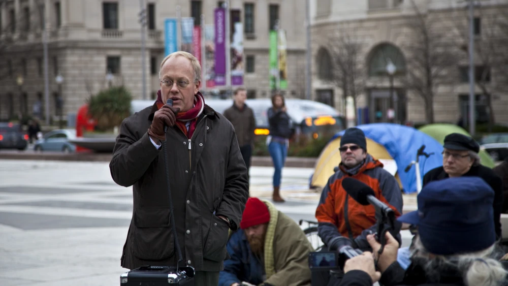 Journalist Chris Hedges speaks at an Occupy DC camp. Photo: Justin Norman.