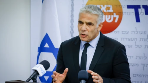 Israeli Foreign Minister Yair Lapid speaks during a Yesh Atid faction meeting at the Knesset on July 5, 2021. Photo by Olivier Fitoussi/Flash90.
