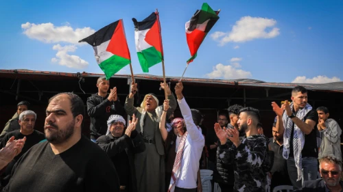 A demonstration by Bedouin and Israeli Arabs to mark Land Day, at Sawe al-Atrash village in the Negev, on March 26, 2022. Photo by Jamal Awad/Flash90,
