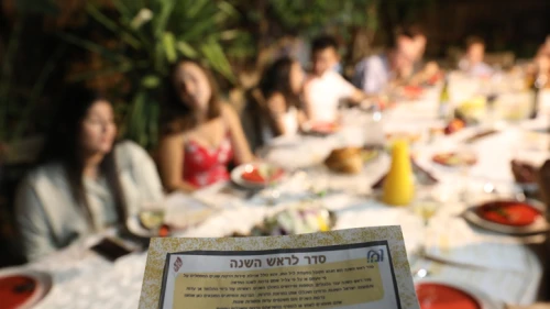 An Israeli family celebrates together on the eve of Rosh Hashana, the Jewish New Year, on Sept. 29, 2019. Photo by Nati Shohat/Flash90.