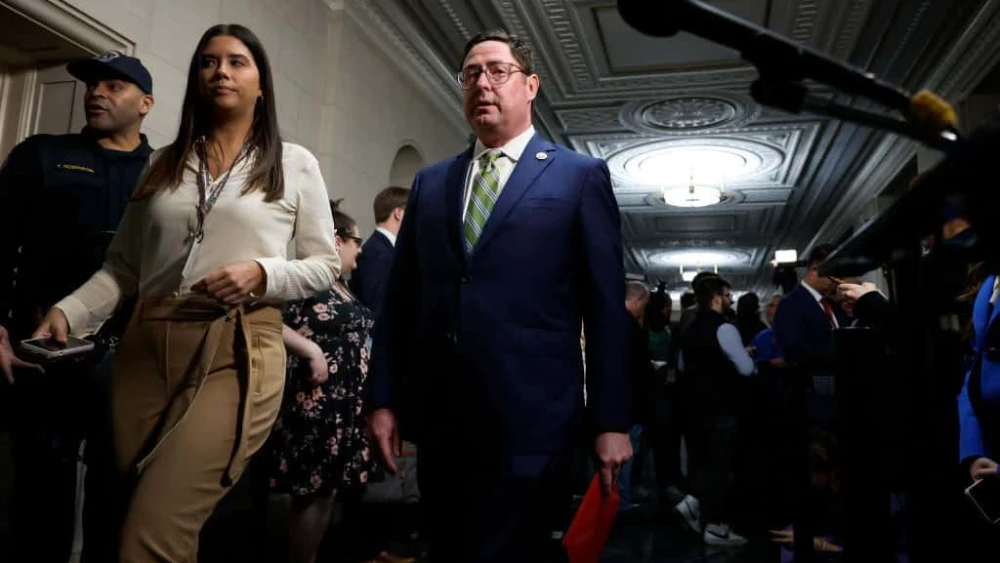 Rep. Mike Flood arrives at the Longworth House Office Building on Capitol Hill on Oct. 23, 2023. Photo by Chip Somodevilla/Getty Images.