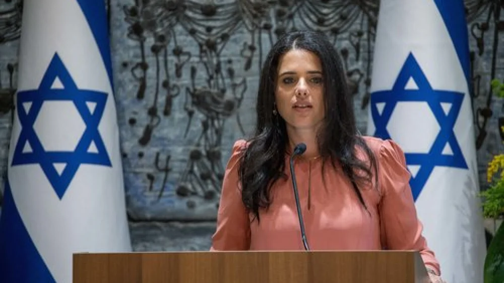 Israeli Justice Minister Ayelet Shaked speaks during a swearing-in ceremony for newly appointed High Court justices in Jerusalem, June 13, 2017. Credit: Yonatan Sindel/Flash90.