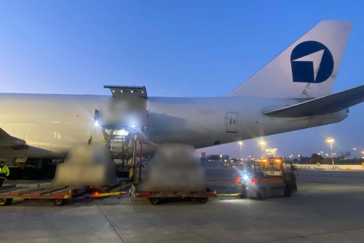The first cargo aircraft, part of an aerial and maritime airlift to deliver military equipment and munitions to the IDF, lands in Israel, March 2, 2026. Credit: Israel Ministry of Defense.