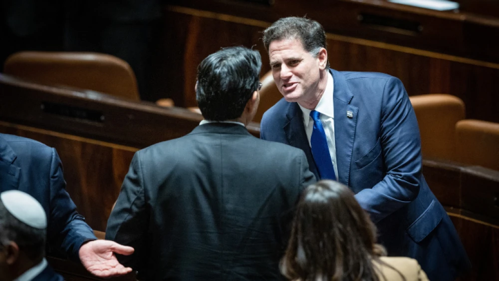 Minister of Strategic Affairs Ron Dermer with MK Danny Danon before the swearing-in of the government at the Knesset in Jerusalem, Dec. 29, 2022. Photo by Yonatan Sindel/Flash90.