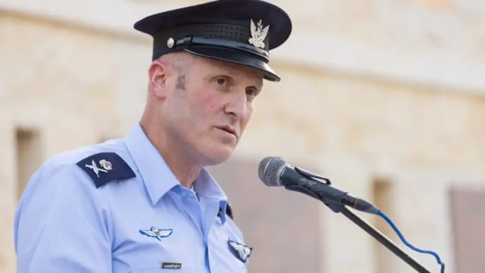 IAF chief Maj. Gen. Tomer Bar speaks at a ceremony in honor of the 75th anniversary of the airstrike at the Ad Halom Bridge in Ashdod, May 29, 2023. Credit: Flash90.