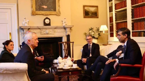 Israeli War Cabinet member Benny Gantz (l) meets with British Prime Minister Rishi Sunak, March 6, 2024. Source: X.
