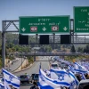 Anti-reform activists marching to Jerusalem on road number 1 near Abu Ghosh, as part of the protests against the government's judicial reform, on July 22, 2023. Photo by Yonatan Sindel/Flash90.